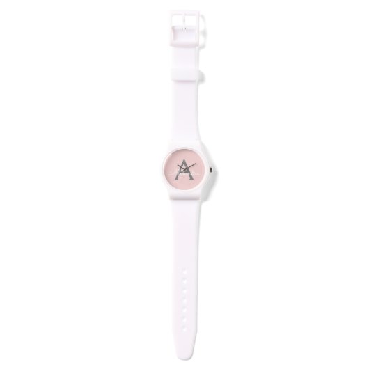 Montre Blush Pink Grey Modern Script Girly Monogram (Sangle)
