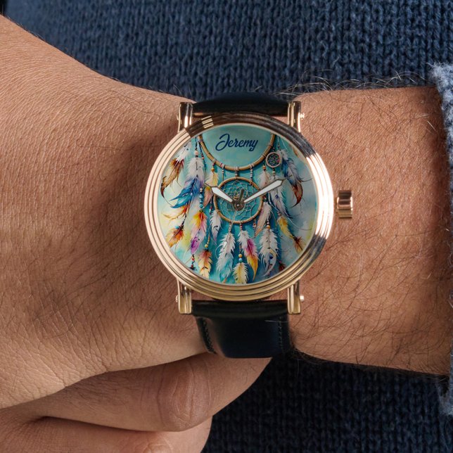 Montre Boho American Indian Dream Catcher, aquarelle (Créateur téléchargé)