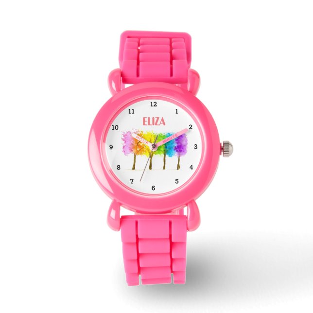 Montre Boho Arc-en-ciel Aquarelle mignonne Filles roses O (Recto)