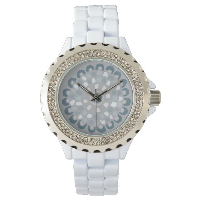 Montre Boho Chic Bleu Gris Mandala Motif Floral Neutre (devant)