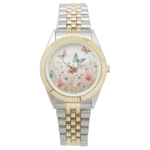 Montre Boho Fleurs sauvages & papillons