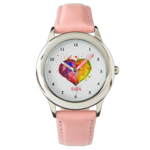 Montre Boho Rainbow Heart Aquarelle mignonne Girls Rose K