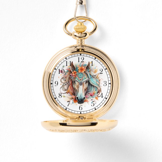 Montre Boho Tribal Aquarelle Cheval élégant Chic Femmes (Recto)