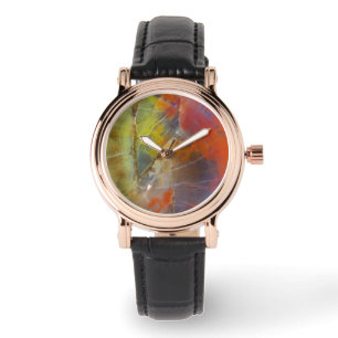 Montre Bois pétrifié aux couleurs de l'arc-en-ciel