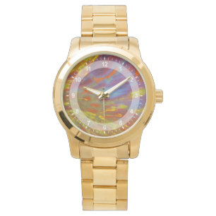Montre Bois Pétrifié Coloré en gros plan