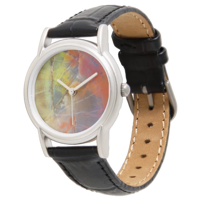Montre Bois Petrifié de couleur arc-en-ciel (Incliné)