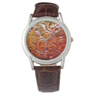 Montre Bois sculpté à grain de bois look élégant abstrait