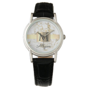 Montre Boite en or en marbre blanc et or, Monogramme de n