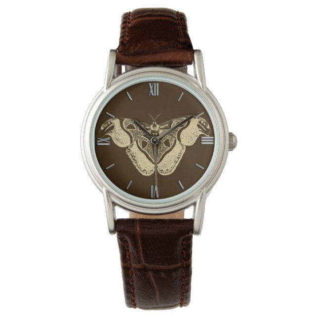 Montre Bombyx disparate, marron chocolat et beige (devant)