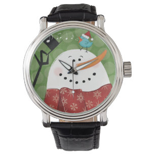 Montre Bonhomme de neige de Noël avec l'oiseau