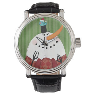 Montre Bonhomme de neige de Noël avec l'oiseau de chant