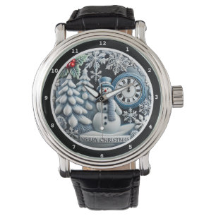 Montre Bonhomme de neige joyeux Noël sur un décoratif