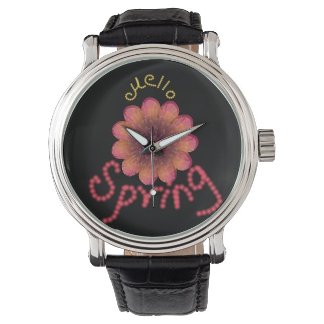 Montre Bonjour Printemps - Fleur Texturée Rose et Orange  (devant)
