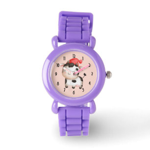 Montre Bonne vache dans un Casquette rouge mignon