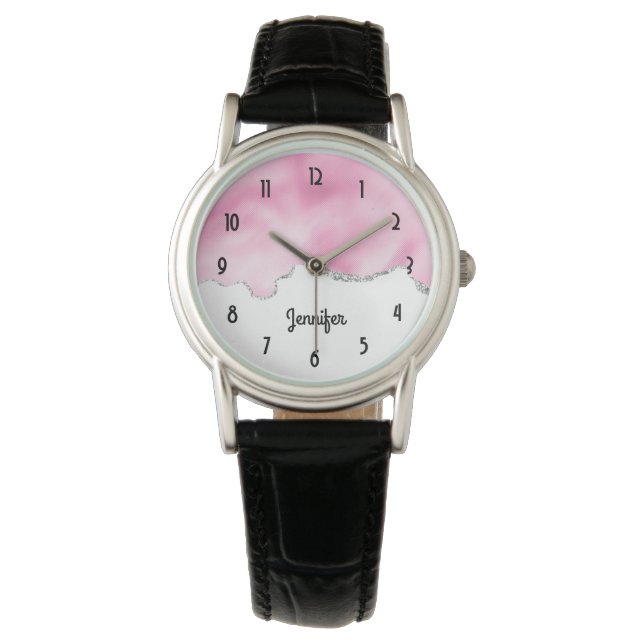 Montre Bordure Parties scintillant rose et argent Faux él (devant)