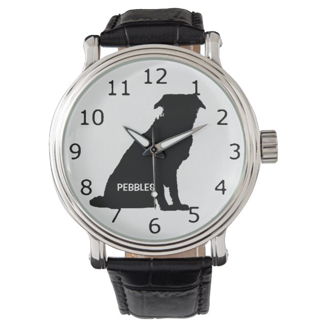 Montre Bordure PERSONNALISÉE Collie Chien Silhouette (devant)