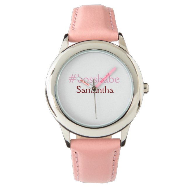 Montre Bossbabe hashtag rose clair ajouter nom fille patr (devant)