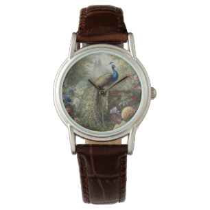 Montre Botanique : paon près du château dans le jardin an