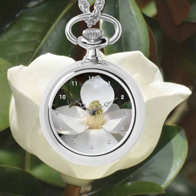 Montre Botanique photographique en fleurs de Magnolia bla (/As a pendant or wrist watch)