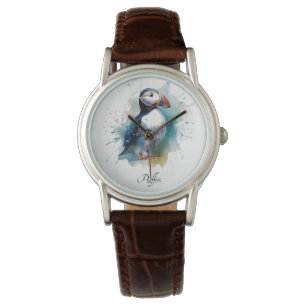 Montre Bouffon mignon en aquarelle bleue, personnalisable