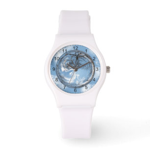 Montre Boule Ciel et Arbre avec face Horloge