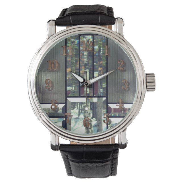 Montre Bouleau en verre biseauté arbres argent métallique (devant)