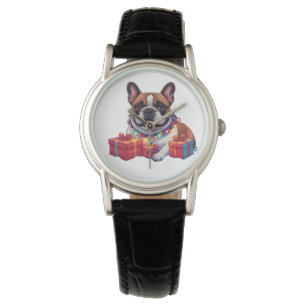 Montre Bouledogue français guirlande lumineuse Noël