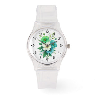 Montre Bouquet de fleurs bleues blanches-57453