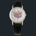 Montre Bouquet de fleurs d'été Whimsical Boho<br><div class="desc">Une montre avec une collection colorée de fleurs de printemps et d'été. Le rose orange et le bleu dominent les couleurs. Un arrangement floral clair et audacieux exsumera le bonheur. :)</div>