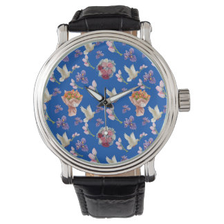 Montre Bouquet de fleurs et colombe blanche