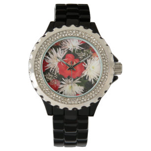 Montre Bouquet de rose rouge et fleurs blanches