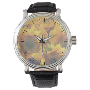 Montre Bouquet de tournesols et de statice pourpre