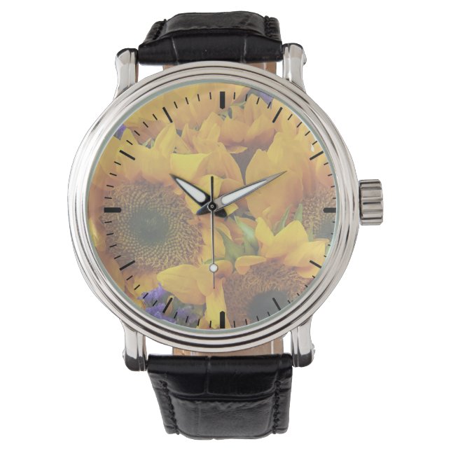 Montre Bouquet de tournesols et de statice pourpre (devant)