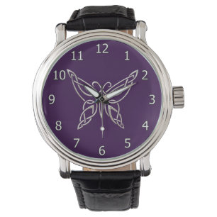 Montre Boutons de curling à papillon celtique violet arg