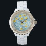 Montre Boutons jaunes, bleus et blancs<br><div class="desc">Motif peint à la main avec renards et papillons</div>