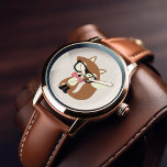 Montre Bow Cravate et lunettes Hipster Renard Brown<br><div class="desc">Illustration vectorielle adorable d'un petit renard brun mignon portant une paire de lunettes surdimensionnées et une cravate arc motif à pois rouge et blanc.Illustration vectorielle adorable d'un petit renard rouge mignon portant une paire de lunettes surdimensionnées.</div>