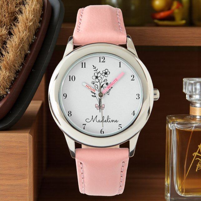 Montre Bow rose Floral Personnalisé Pour Filles (Créateur téléchargé)