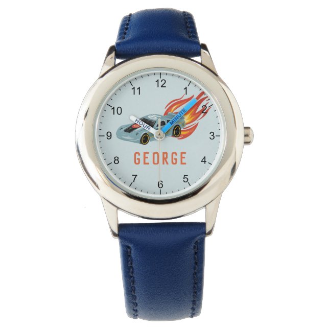 Montre Boys Blue Hot Flames & Racing Car Kids (devant)