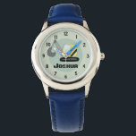 Montre Boys Construction Digger Excavateur et nom Enfants<br><div class="desc">Ce modèle de première montre de construction pour enfants mignon est doté d'une pelle à griffes (pelle) unique et d'un endroit où ajouter le nom de votre enfant. Parfait pour tout petit garçon rêvant d'être un constructeur ! Idéal pour une première montre pour enfants.</div>