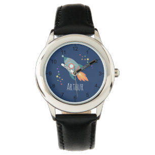 Montre Boys Cute Rocket Ship Caricature & Nom Kids