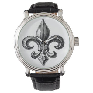 Montre-bracelet de conception de Fleur-De-Lis B&W