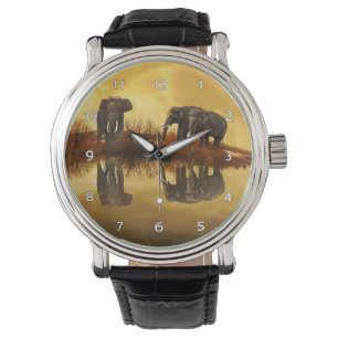 Montre-bracelet de faune de trio d'éléphant