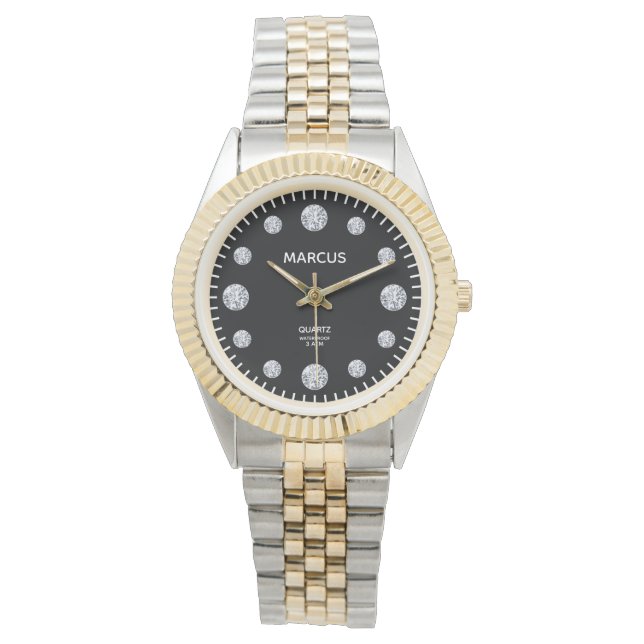 Montre Bracelet en acier et or noir Diamond Dial (devant)