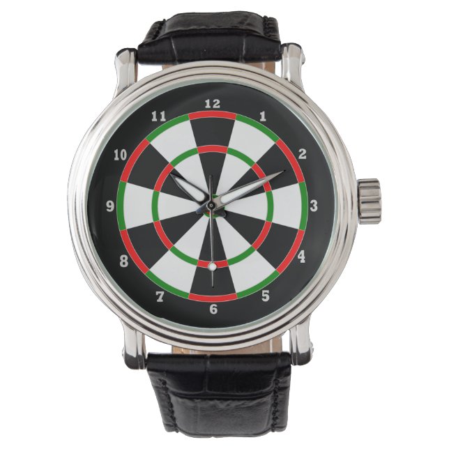Montre - Bracelet en cuir - Design Dartboard (devant)
