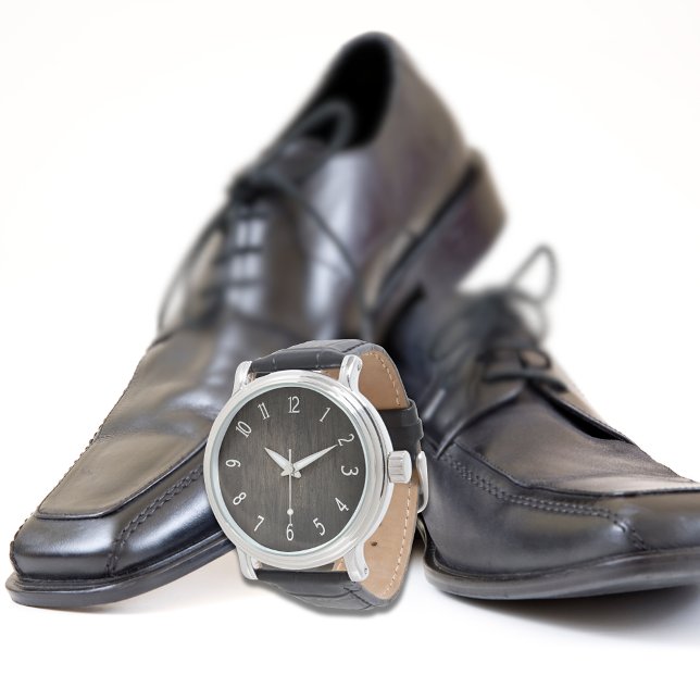 Montre Bracelet en cuir noir en bois foncé (Créateur téléchargé)