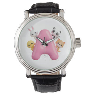 Montre Bracelet eWatch Lettre A Ballon Rose Animaux de la