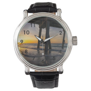 Montre Bracelet Lever de Soleil Doré sous la Jetée