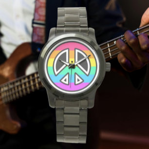 Montre-Bracelet Noir Surdimensionné avec Signe de