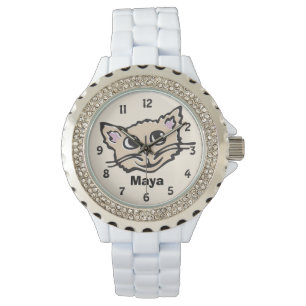 Montre-bracelet nommée graphique de chaton de cha