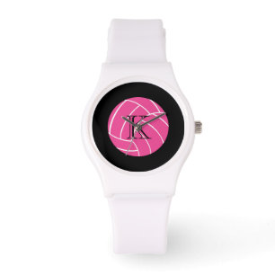 Montre-bracelet rose de volleyball de monogramme